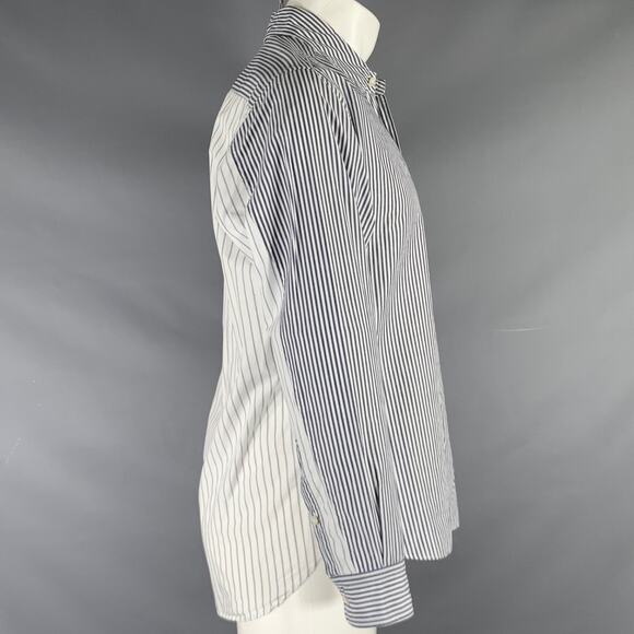 SAGE DE CRET Size M White Grey Stripe Cotton Mixed Pattern Long Sleeve Shirt - Picture 2 of 7